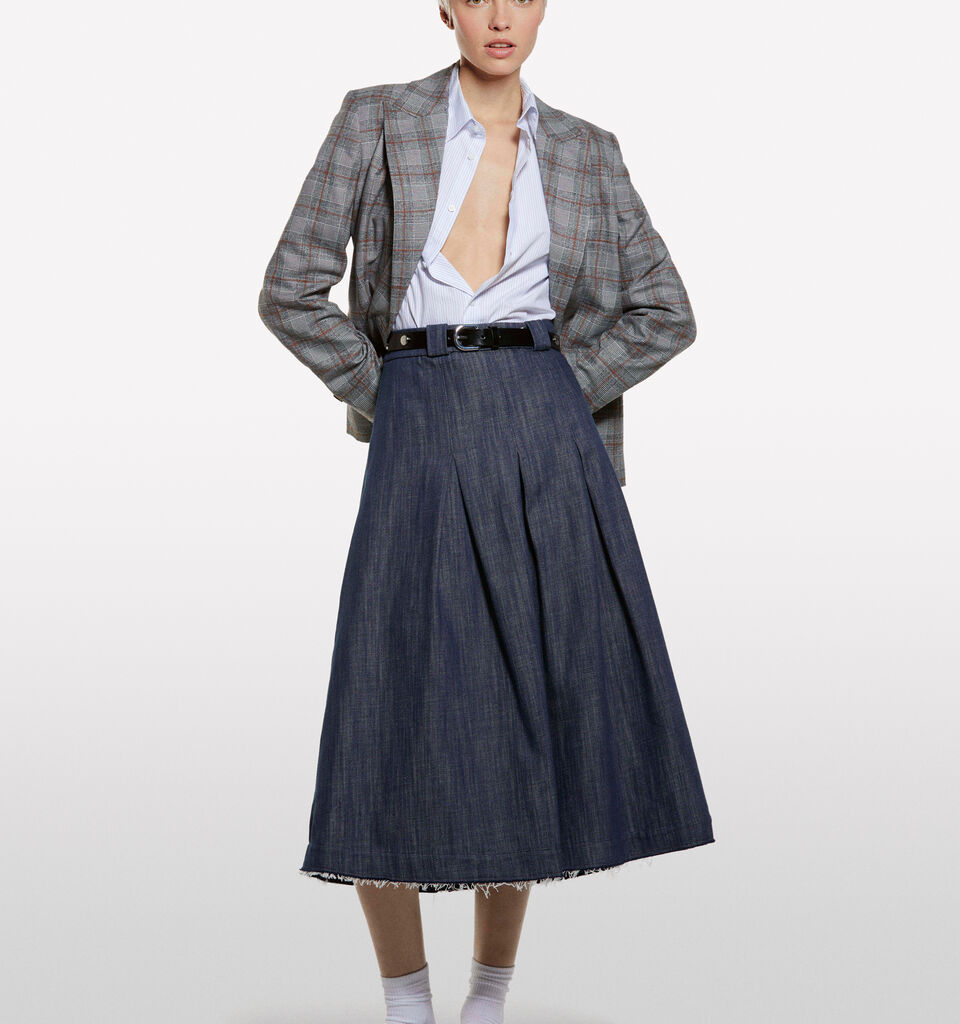 Gonna a ruota in denim blu - gonne midi, longuette donna - Blu Scuro | Sisley image number 1